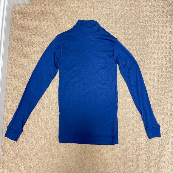 Vintage Silk Blend Stretchy Knit Mockneck Top Blue – XS - Picture 5 of 8